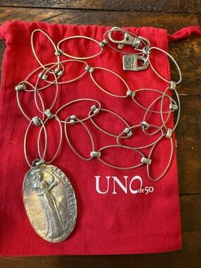 UNO de 50 Silver Saint Dymphna  Necklace on Linked Chain RARE